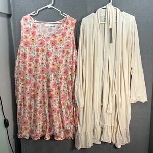 Berkshire Silky Smooth Robe with Sleep Dress Wrap Custard/Bloom, Size 3X